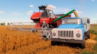 FS22  Map Vladimirovka  81 Harvesting wheat NIVA SK5M1 MTZ82 2PTS4 Furgon GAZ53 [upl. by Ecirtnahc]