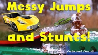 Hot Wheels Messy Food Challenge Stunts Jumps and Smashes [upl. by Norred]