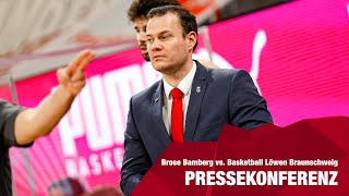 Pressekonferenz Brose Bamberg vs Basketball Löwen Braunschweig 9884 [upl. by Aneelahs]