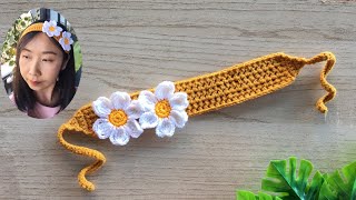 Daisy Crochet Headband tutorial Diy headband with Daisy crochet [upl. by Henning]