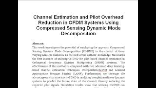 Channel Estimation and Pilot Overhead Reduction in OFDM Systems Using Compressed Sensing Dynamic Mod [upl. by Nnylyoj]