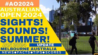 ⁴ᴷ ao2024 SIGHTS sounds SUMMER TENNIS  Qualifying  Melbournes Skyline awaits ATPWTA players [upl. by Burrton794]