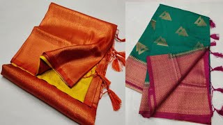 Kubera PattuCopper Softy  Chiffon  Mulberry Silk Semi Kanchi Soft Silk Combo Offers Accessories [upl. by Nirrej686]