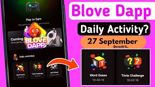 Blove Dapp Daily Activity Today  27 September Word guess code amp Trivia challenge answer [upl. by Neeroc]