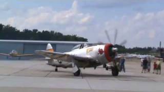 Republic P47D Startup and takeoff at DekalbPeachtree Airport Neighbor Day 652010 [upl. by Aramat]