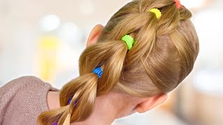 PULL THROUGH BRAID with BRIGHT ELASTICS  Back to School hairstyle Little girls hairstyles 29 [upl. by Rexer]