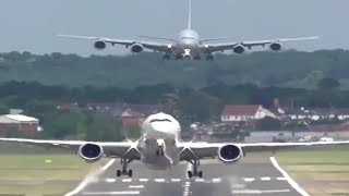 Two Flights landing and takeoff at a time on the same runway  very rare video [upl. by Ahseikram770]