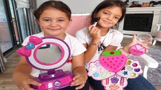 Elif Öykü and Masal Pretend Play with Makeup Play Table Toys Fun kids video [upl. by Kasey]