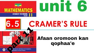 mathematics grade 11 unit 6 CRAMERS RULE Afaan oromoon kan qophaae [upl. by Atteinotna75]