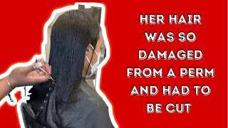 Her hair was so damaged from a perm What happens when you do home perms Relaxers damaged her hair [upl. by Marquita641]