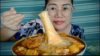 ASMR eat topokki with noodles  mozzarella cheese [upl. by Asseram]