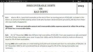 IRRECOVERABLE DEBTS 01 [upl. by Akineg]