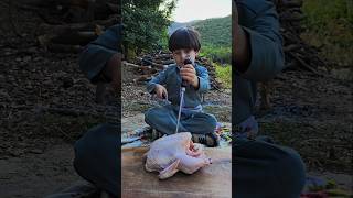 Delicious grilled chicken in nature with little chef [upl. by Orman]