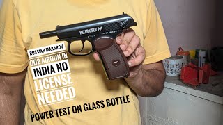 Hellraiser MRussian Makarov CO2 air pistol in India power test on glass bottle no license needed [upl. by Delgado]