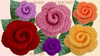 Como hacer Flores rosas a Crochet ganchillo fácil de tejer para principiantes [upl. by Gyatt]