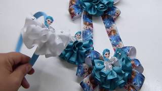 Lazo Moño Frozen con vestido de liston para decorar vinchas How to make bows Ribbons Moños [upl. by Attenev862]