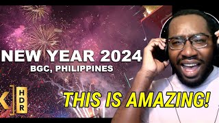 WELCOMING 2024 in BGC PHILIPPINES  New Year Fireworks Full Show  4K HDR  Taguig  Reaction [upl. by Hazem512]