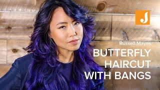 Butterfly Haircut with Bangs  Feather Razor Cut Tutorial [upl. by Aseretairam]