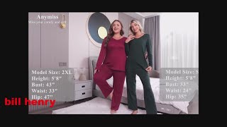 pijamas femininos Anymiss para outono e inverno 2 peças manga comprida pijamas confortáveis ​​ [upl. by Eulaliah917]