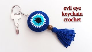 cute crochet keychain evil eye tutorial  easy keychain crochet [upl. by Greenwald]