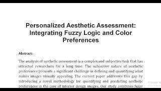 Personalized Aesthetic Assessment Integrating Fuzzy Logic and Color Preferences [upl. by Suoirtemed889]