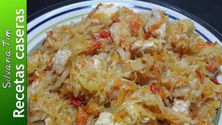 Receta de REPOLLO GUISADO guiso con PECHUGA DE POLLO [upl. by Cyma88]