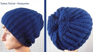 Tuto Tricot Bonnet Côtes 22 Mousse  Bonnet Homme facile  Tricoter un bonnet  How to Knit a hat [upl. by Jasen]