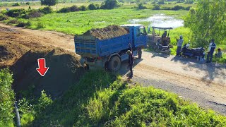 Landfill Up By 5Ton Dump Truck Fill the flooded area Bulldozer KOMATSU D31P Update Project [upl. by Assilanna912]