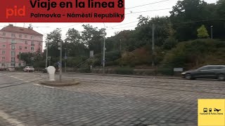 Viaje en la línea 8 del tranvía de Praga desde Palmovka hasta Náměstí Republiky [upl. by Markus218]