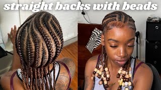 Straight back braids with beads  What braiding gel to use [upl. by Enelra]