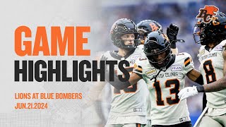 CFL FULL GAME HIGHLIGHTS  BC LIONS at WINNIPEG BLUE BOMBERS  JUNE 2224 [upl. by Storfer324]