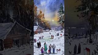 Snow Village art uttarakhand paintings watercolor watercolour painting [upl. by Davidson]