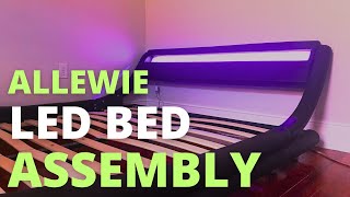 Allewie LED Platform Bed Frame w Adjustable Headboard Assembly  Wade Logan Modern LED Sleigh Bed [upl. by Saturday]