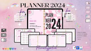 2024 digital planner  Hyperlink 🌈 free monthly planner💕 แพลนเนอร์ 2024 วิธีใช้งาน [upl. by Nynahs]