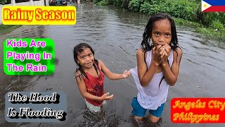 THE HOOD IS FLOODING  KIDS PLAYING IN THE RAIN  ITS RAINY SEASON  ANGELES CITY PHILIPPINES [upl. by Adnawt]