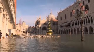 Venecia inundada de nuevo por las fuertes lluvias [upl. by Charlot390]