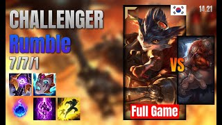 CHALLENGER Top Rumble vs Gragas lol KR solo rank Full Game 1421 [upl. by Mak8]