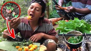 outdoor cooking campfire‼️mukbang soup of fresh carrot and tomatoes in the forest [upl. by Marita]