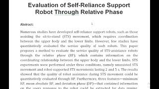 Evaluation of Self Reliance Support Robot Through Relative Phase [upl. by Fraze822]