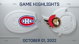 NHL Preseason Highlights  Canadiens vs Senators  October 1 2022 [upl. by Marya]