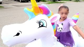 Heidi ride an Inflatable Giant Unicorn and got a Chocolate Truck Hzhtube Kids Fun [upl. by Ethyl978]