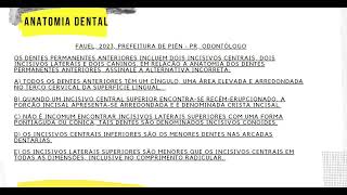 Questões de Anatomia Dental 1 Concurso público Odonto [upl. by Etteinotna]