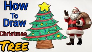 How to Draw Christmas Tree  Easy Christmas Tree Drawing Step By Step  Drawing Tutorials For kids [upl. by Bartholemy571]