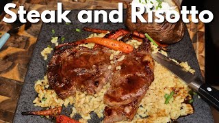 Steak and Risotto with Demi glaze THE EASY WAY  honey roasted carrots and baked potato [upl. by Nelehyram]