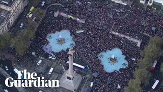 ProPalestine protest thousands rally in Londons Trafalgar Square [upl. by Lydell]