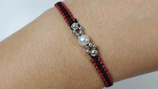 DIY Pulsera con hilo chino y abalorios fácil y rápida  Easy macramé  Pulseras de Moda [upl. by Decrem]