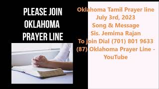 Oklahoma Tamil Prayer line June 4th 2023 Message and Song Sis Jemima Rajan [upl. by Enahc]