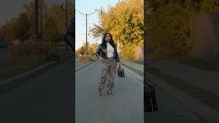 OLD CLOTHES CUTE OUTFIT  Camo Cargo Pants fitted top faux leather jacket amp Black heeled sandals [upl. by Ohaus879]