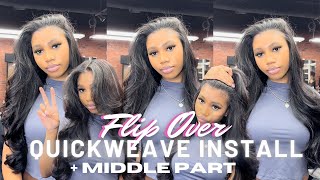 HOW TO FLIPOVER QUICKWEAVE with MIDDLE PART  LAYERING AND BLOWOUT CURLS AdoreAbria XAlipearl Hair [upl. by Spence]