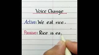 Voice  Active  We eat rice  Passive  Rice is eaten by us  English Grammar  Best Handwriting [upl. by Womack]